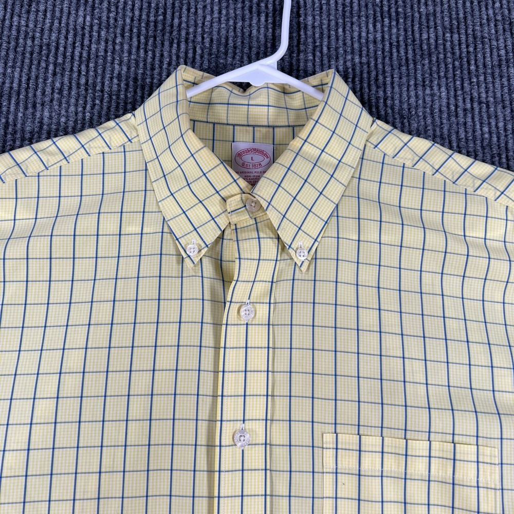 Brooks Brothers Shirt Mens Large Yellow Check Long Sleeve Button Down Casual